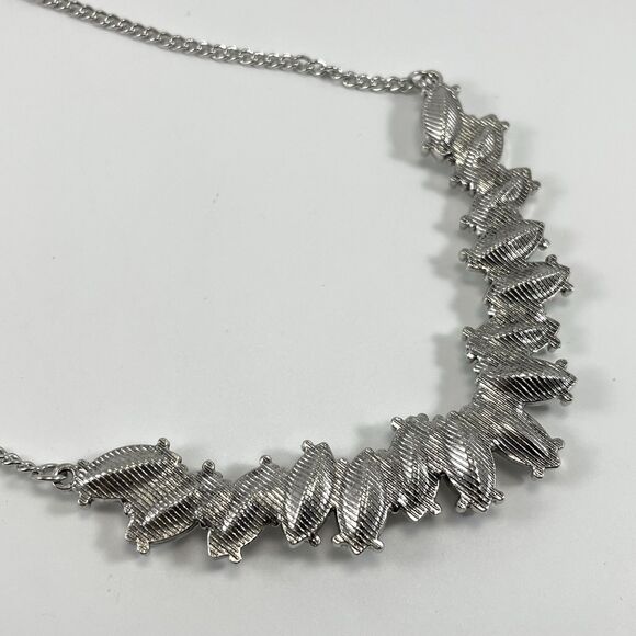 Silver Tone White Glass Marquise Rhinestone Bib Collar Necklace Statement - Picture 5 of 6